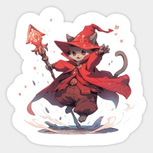 Cute Red Mage Cat Hero Sticker